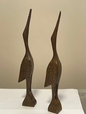 Bird Figurine Handcarved Carved Wooden Crane Heron Stork Statues Decorative x2
