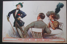1913 FRED SPURGIN Comic WHO LEFT GATE OPEN GAY HOMOSEXUAL MAN HAND ON HIP