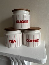 RARE Hornsea Pottery Collectable Red Striped Retro Tea, Coffee, Sugar Jars Set