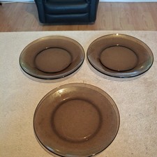 Vintage Duralex France Brown Glass Dessert Cake Tea Plates, 7.25", Set Of 3