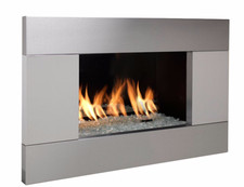 GAS FIRE IGNITE PITTSBURGH WALL OPEN FRONT INSET SLIDE CONTROL SILVER FRAME