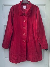 Mistral red cotton velvet mid length button-up coat pockets size 16