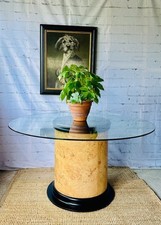 Mid Century Modern, Burr Style Pedestal Dining Table, Round Glass Top