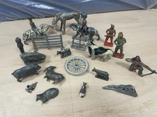 Lead soldiers Native American Indians toy pig sheep cows fence horses guards old