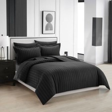 Satin Stripe Duvet Cover Bedding 4Pcs Quilt Cover Pillow Cases and Fitted Sheet