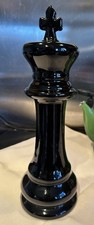 Large Ceramic Black King Chess Piece Decorative Ornament Figurine 12 In Tall