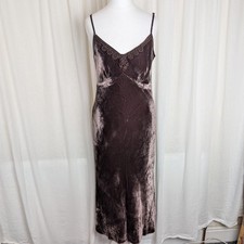 Laura Ashley Silk Blend Velvet Bias Cut Midi Dress Lace Cutwork UK 10 12 Vintage