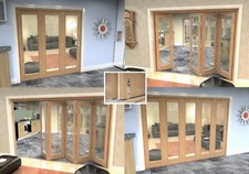 Internal Bifold Doors Oak Unfinished 1 Lite Clear Glass & Stabilising Base Track