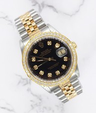 Gents Steel & Gold Rolex Datejust 16233 Black Diamond Dial & Bezel - Box & Paper