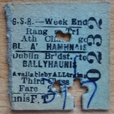 GSR  Ticket - Dublin (Broadstone) to Ballyhaunis - 1936 - Closed 1937 - Ireland