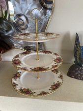 Royal Albert Old Country Rose First Quality Large Three Tier Cake Stand VGC