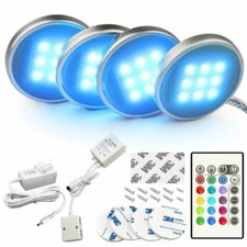 4PCS RGB LED Under Cabinet Lights Closet Puck Shelf Colour Changing Lighting Kit