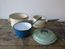 Job Lot Enamel Metal Sauce Pans Milk Sieve Kitchen Ware Blue Cream Vintage Pots
