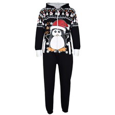 Kids Boys Girls Black Penguin Christmas Fleece A2Z Onesie One Piece Jumpsuit 