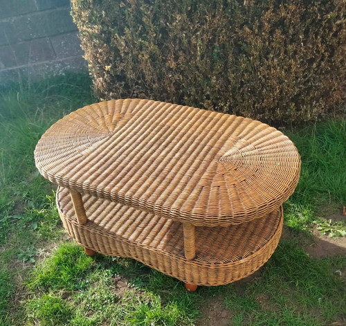Cane wicker bamboo oval tier - wicker,