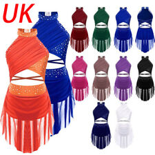 UK Kids Dance Active Leotard Modern Dress Class Girls Competition Costume Sheer