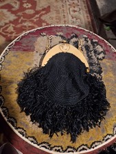 Vintage 1920s Black Knitted Fringed Bag On   a Celluloid Frame.lined Interior.