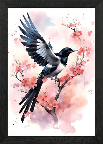 Magpie watercolor framed wall - framed,