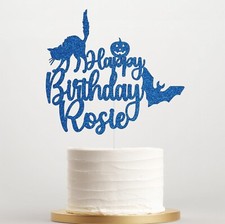 Personalised Halloween Cake Topper - Custom Name & Age Glitter Decor UK