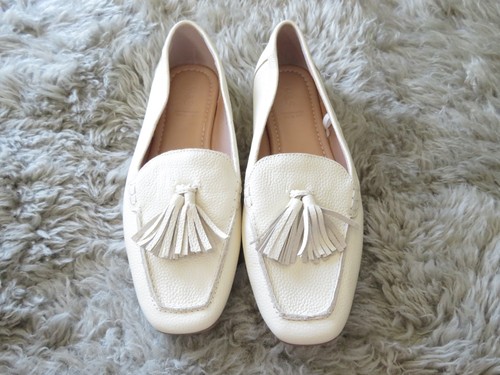 Women cream leather flat - m&s,