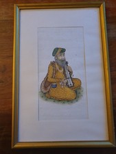 Original Indian gouache painting. Sarangi musical instrument. Musician