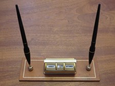 Vintage Desk Perpetual Calendar Desk Pen Set Montana Calf Leather Base. England.