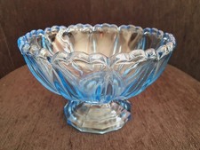 Vintage Zabkowice Glassworks Azure Blue Footed Bowl Vintage 1950's Perfect 