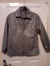 Grey Leather Look Press Button Jacket Size M From Primark