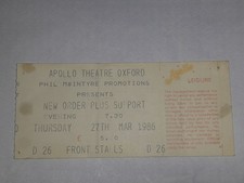 New Order – 27 03 86  Apollo Theatre Oxford  Original Concert Ticket Stub  Rare!