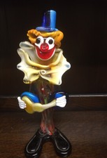 Vintage Colourful  Murano glass clown stands 10.5 inches tall with a guitar.