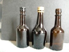 3 Small Wine Liqueur Brown Bottles Empty Used Upcycle Recycle Reusable Clean