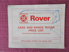 1975 RANGE ROVER AND ROVER PRICE LIST 2200 SC & 2200 TC 3500 3500S (PL 97)