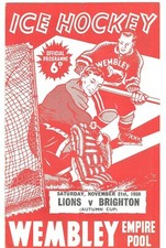 1959 WEMBLEY LIONS v Brighton Tigers - Autumn Cup - Ice Hockey Programme