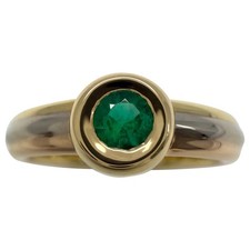 Vintage Cartier Vivid Emerald Round 18k Tricolour Multi Tone Gold Solitaire Ring