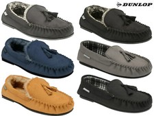 Dunlop Mens Moccasin Slippers Loafers Faux Suede Warm Lined Outdoor Sole 'Duke'