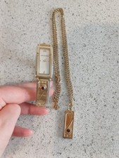 Vintage Rennie Mackintosh gold tone metal necklace Pendant Set , Purple Stone,