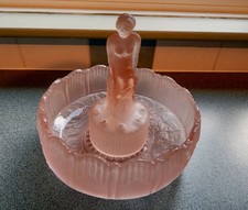 Art Deco 1930s Pink Frosted Sowerby Glass Nude Lady Rose Flower Display Bowl. SL