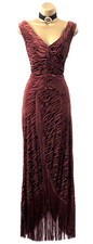 NWT COAST Brick Devore Velvet Fringed Maxi Dress Sz 14 Ruched Xmas NYE Party