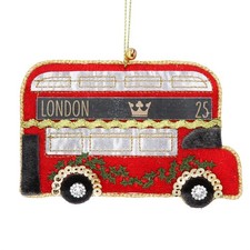 Gisela Graham Luxurious Fabric London Bus Christmas Tree Decoration with Twine