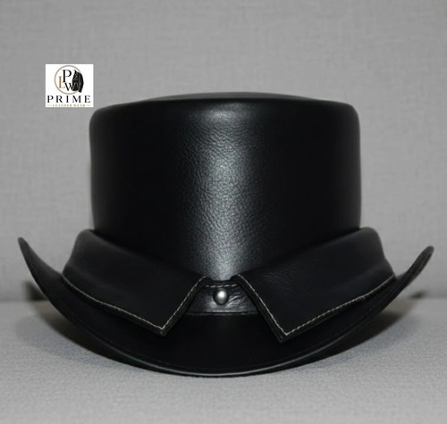 Classic black leather top - leather, hat