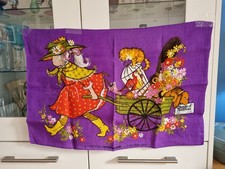 Cute Irish linen purple tea towel Texile Impressions girl cat dog bird new home