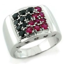 Sterling silver ruby ring - ruby, jet