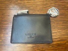 Links of London - Card & Zip Coin Holder W Key Ring Chain - 4” - Black Leather