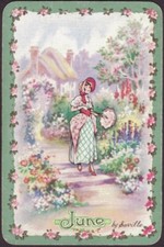 Playing Cards Single Card Old JUNE by SAVILLE PERFUME Advertising GIRL FLOWERS B