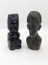 Aztec Carved Obsidian Statue & African Soapstone Statue A129 P844
