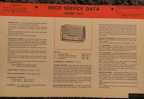 Ekco model u332 superhet - ekco,