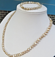 Freshwater Champagne Cultured Baroque Pearl Necklace & Bracelet