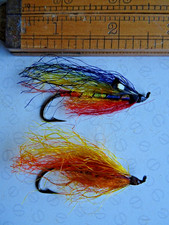 2X RARE ALLCOCK PRISMATIC BADEN POWEL ARTIFICIAL SALMON FLY FISHING LURES C.1919