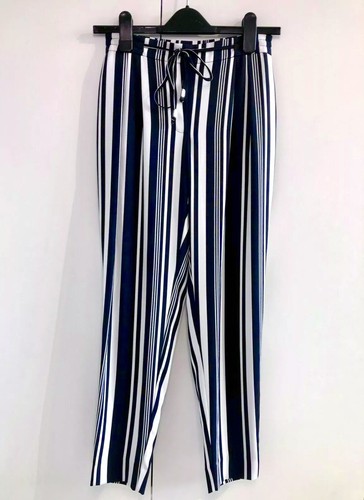 Zara navy white stripe tapered - navy,
