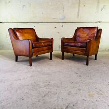 Pair of Elegant Danish 1970s Tan Leather Lounge Chairs – Rosewood Legs #A510